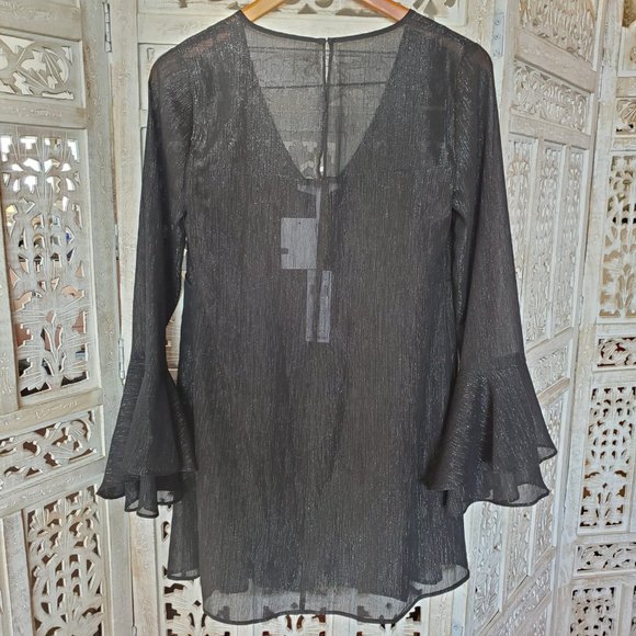 NWT BCBGeneration Black Metallic Bell Sleeve Dress XS - Picture 5 of 14